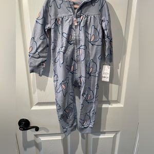 NWT Carter’s Blue Butterfly Print Zip Up One Piece Hooded Jumpsuit 24 Months